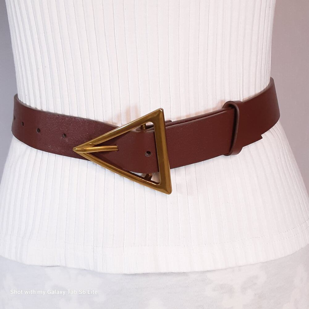 💎Womens Fashion Belt with Triangle Buckle Small Waist Wide Coffee Brown Strap